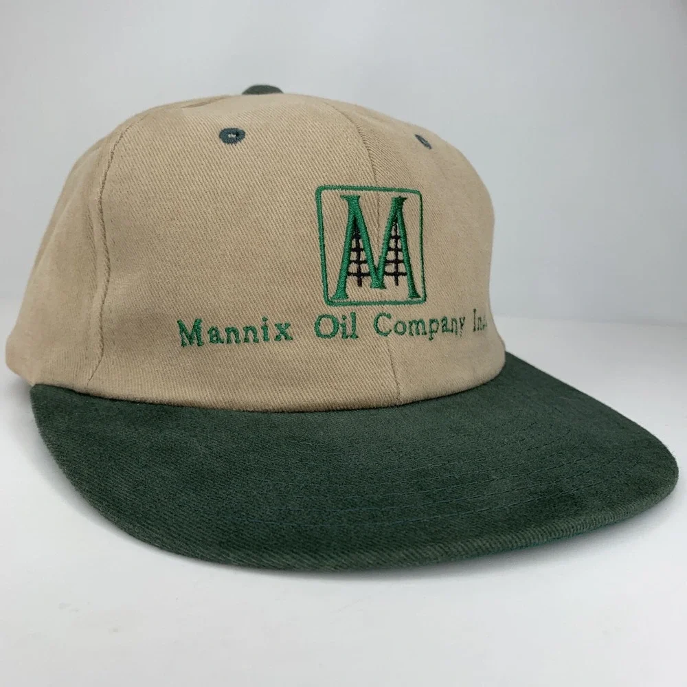 Mannix Oil Company Inc Hat Tan Green Adjustable Snapback Cap Factory